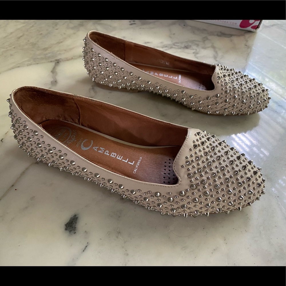 Jeffrey Campbell Martini Spike Studded Cream Flats size 7